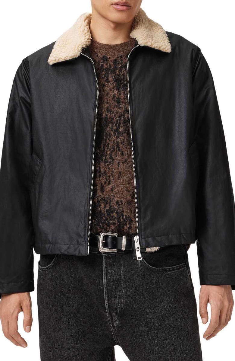 AllSaints Boston Faux Shearling Collar Jacket, Alternate, color, Black
