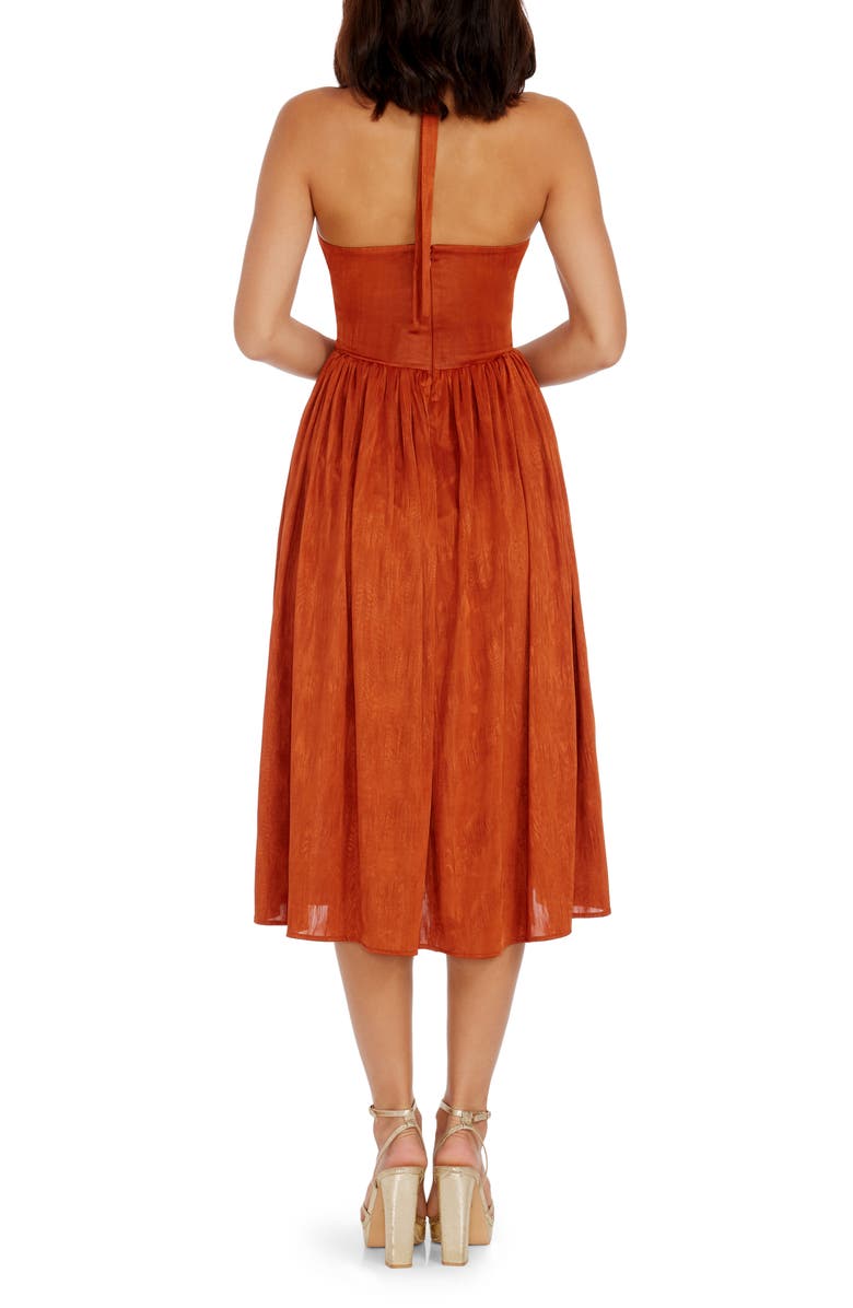 Dress the Population Briar Halter Jacquard Cocktail Dress, Alternate, color, Burnt Orange