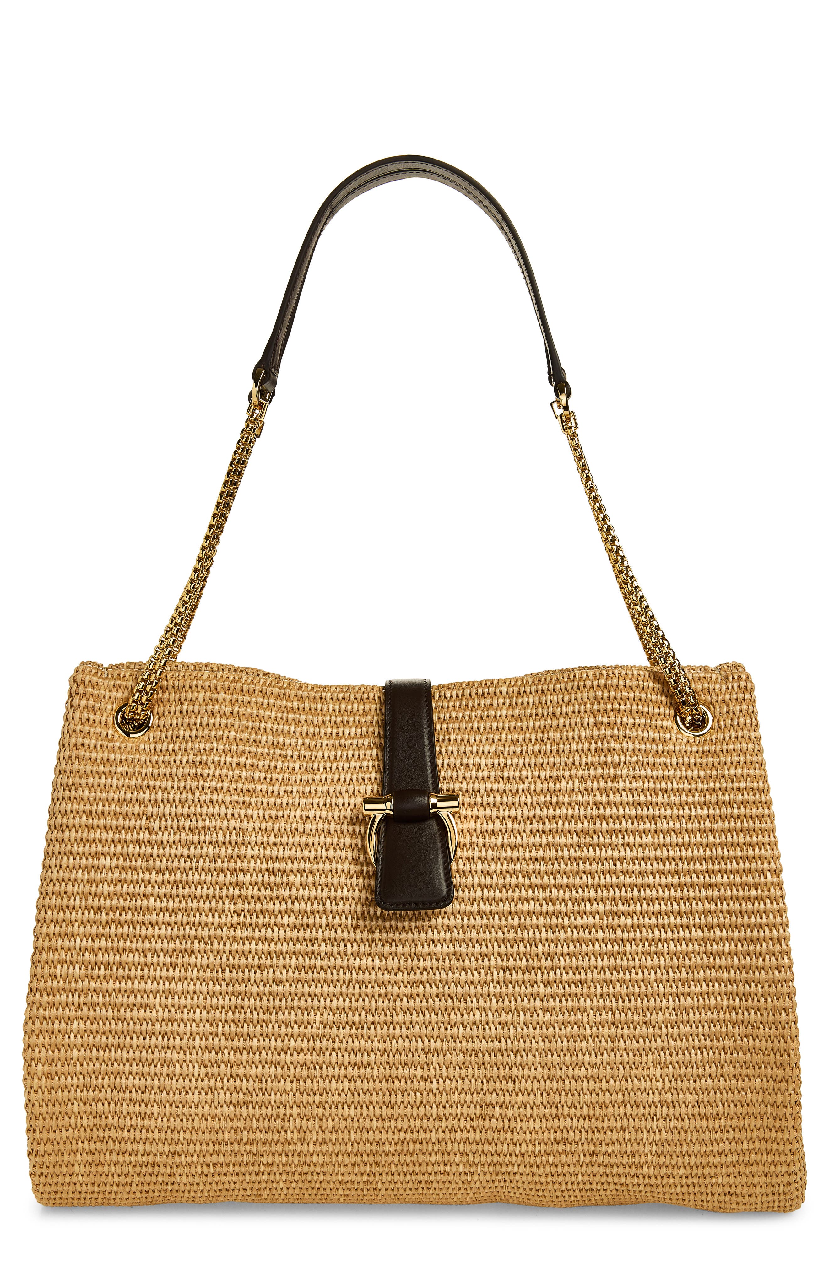 FERRAGAMO Mia Raffia Tote, Main, color, Naturale Testa Di Moro