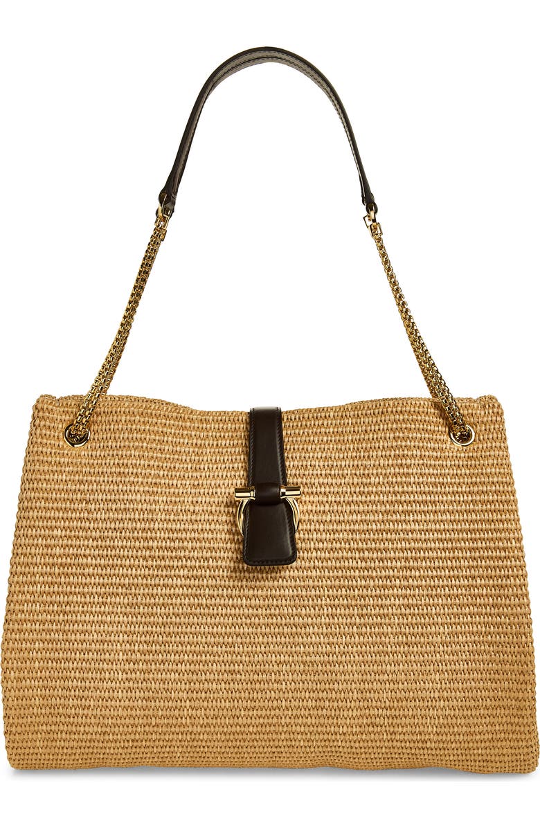 FERRAGAMO Mia Raffia Tote, Main, color, Naturale Testa Di Moro