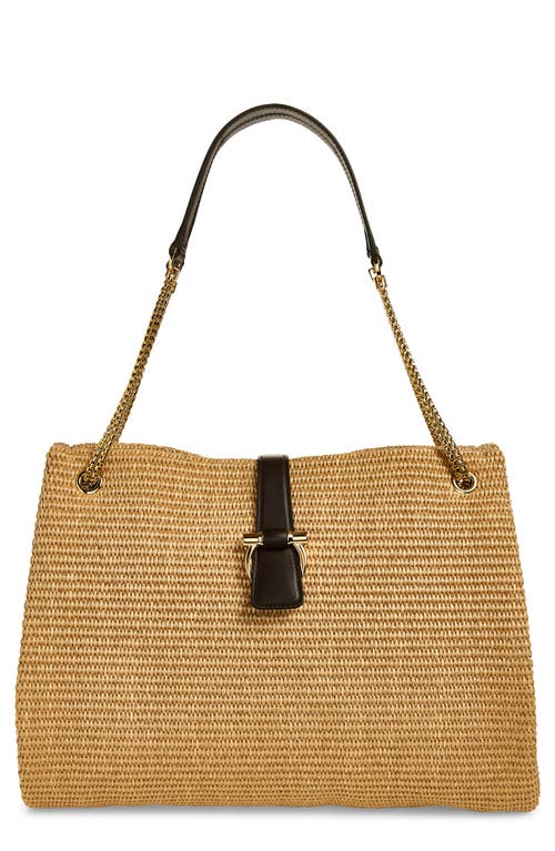 FERRAGAMO Mia Raffia Tote in Naturale Testa Di Moro at Nordstrom