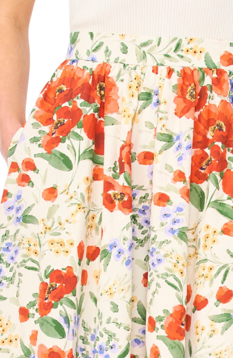 Ted Baker Mari Floral Print Gathered Midi Skirt, Alternate, color, Fire Orange