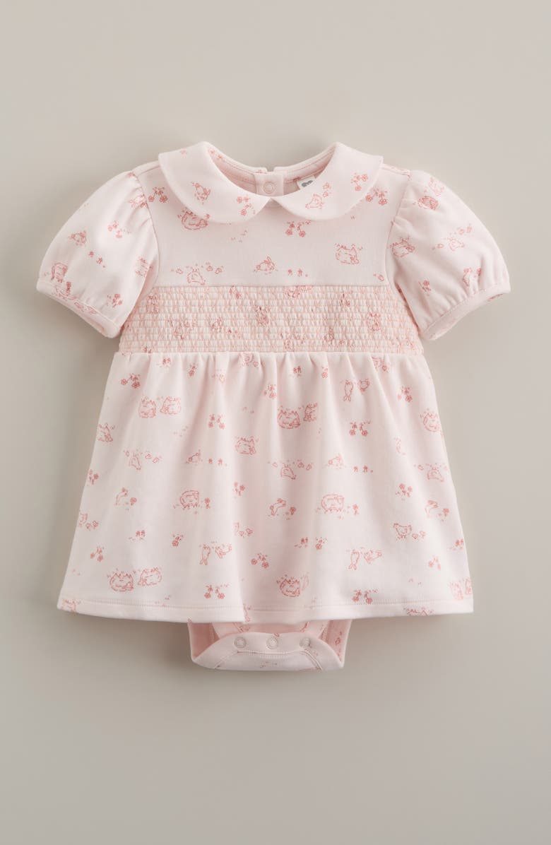 Nordstrom Smocked Waist Skirted Cotton Blend Bodysuit, Main, color, Pink Heaven Pasture Toile