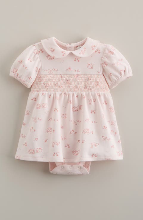 Smocked Waist Skirted Cotton Blend Bodysuit (Baby)