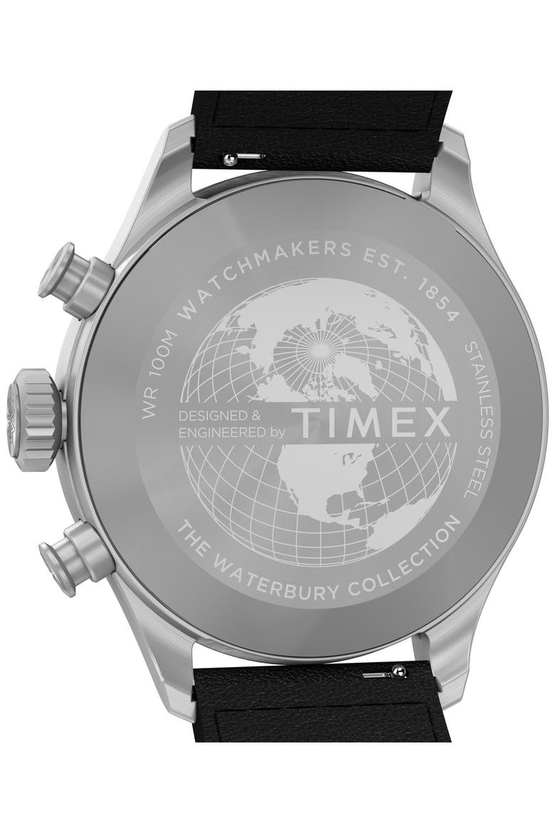 Waterbury Ace Chronograph Leather Strap Watch, 41mm, Alternate, color, BLACK