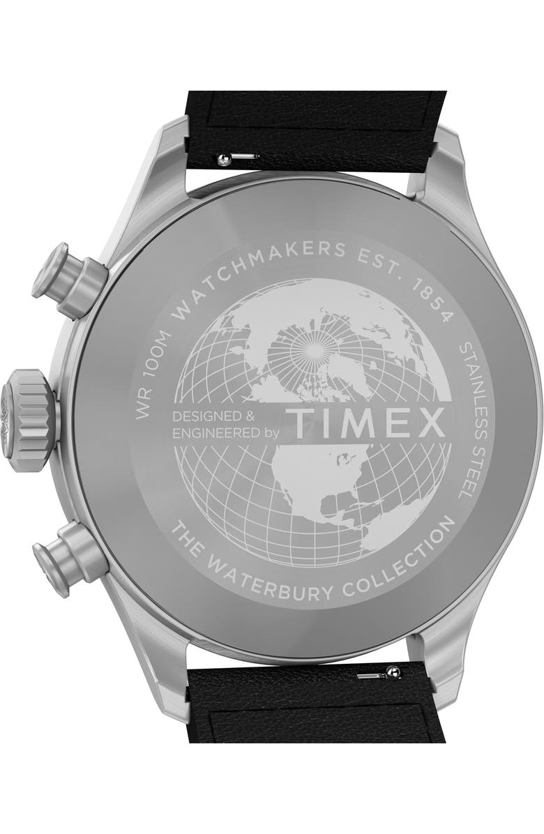 Timex<sup>®</sup> Waterbury Ace Chronograph Leather Strap Watch, 41mm, Alternate, color, Black
