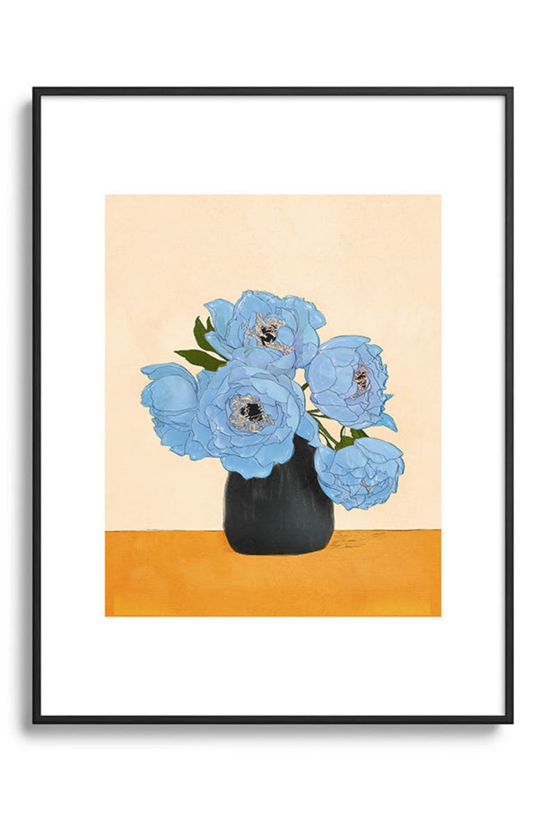 Bouquet Gift Blue Framed Art Print, Alternate, color, CREAM