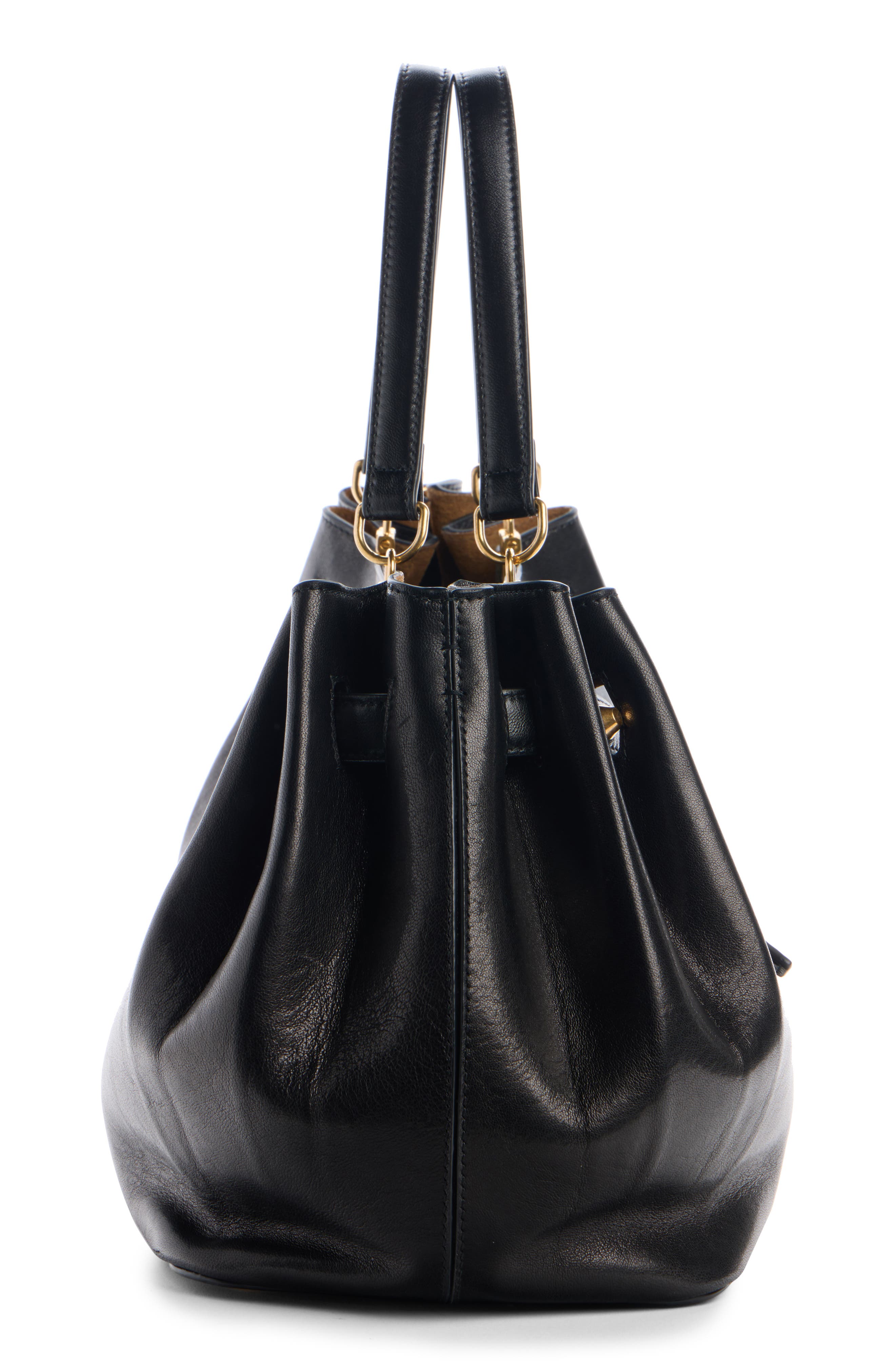 Fan Leather Handbag, Alternate, color, 1000 BLACK
