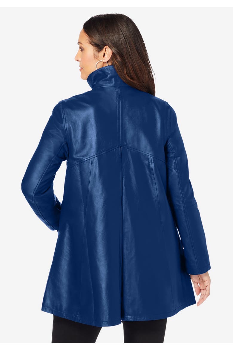 A-Line Zip Front Leather Jacket, Alternate, color, DARK SAPPHIRE