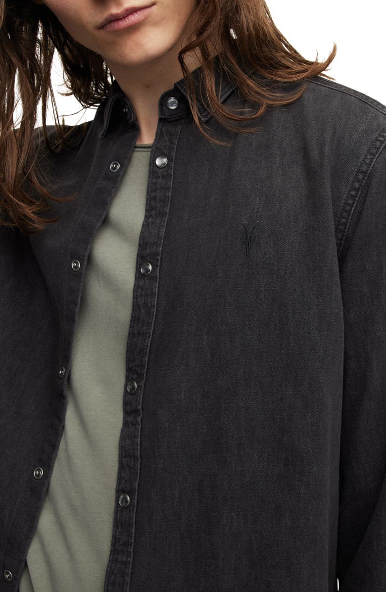AllSaints Gleason Chambray Snap-Up Shirt, Alternate, color,