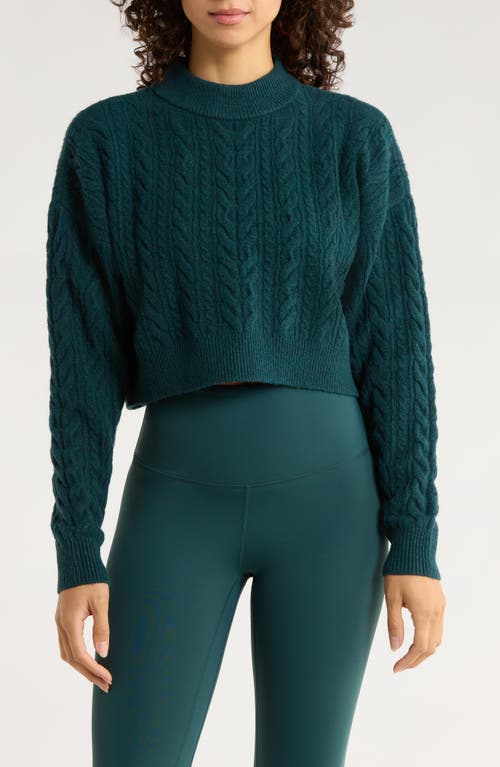 Mpg Cable Knit Crop Sweater In Green