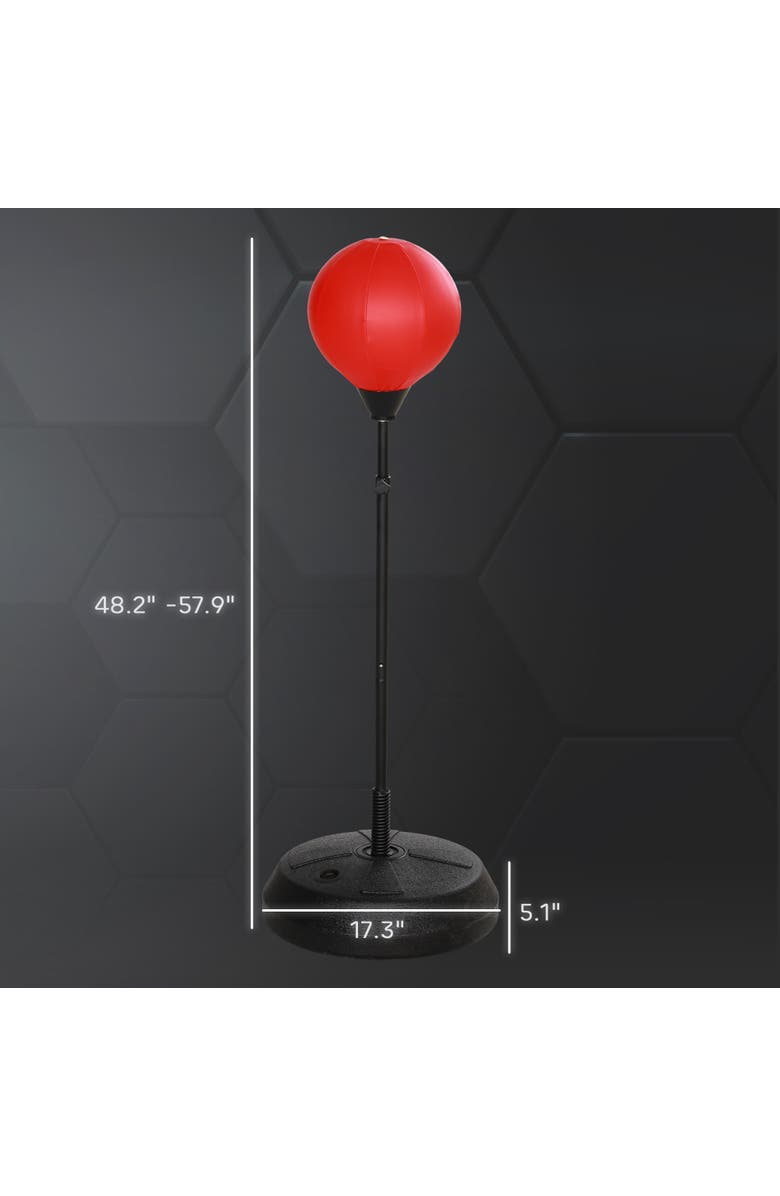 Qaba Punching Bag for Kids with Stand, Adjustable, Boxing Gloves, Dia 17.5" x 48.2"-57.9"H, Alternate, color, Red