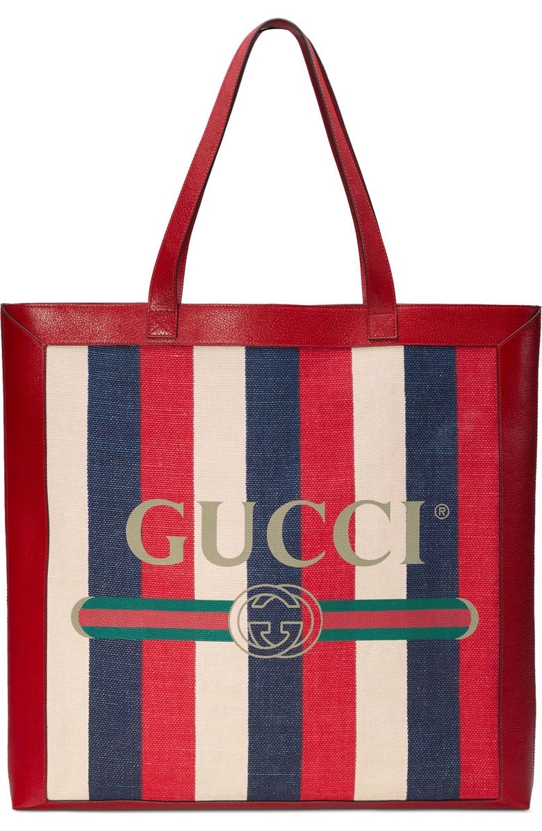 Gucci Stripe Canvas Tote, Main, color,