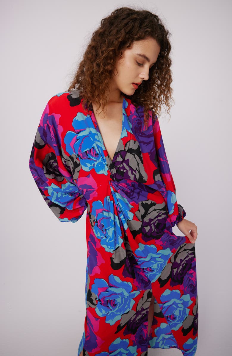 Diane von Furstenberg Print Long Sleeve Maxi Dress, Alternate, color, Redemption Rose Blue Red
