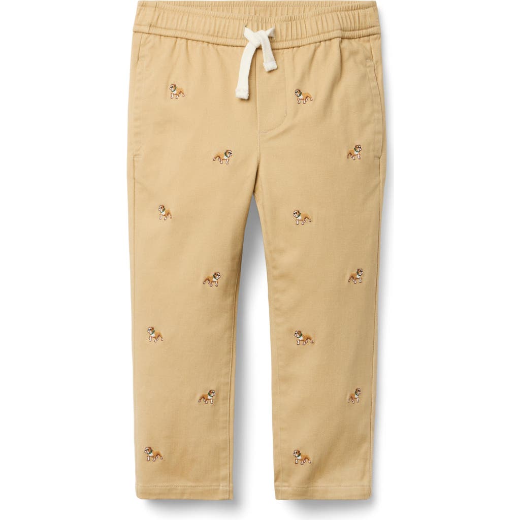 Janie And Jack Embroidered Bulldog Twill Jogger In Brown