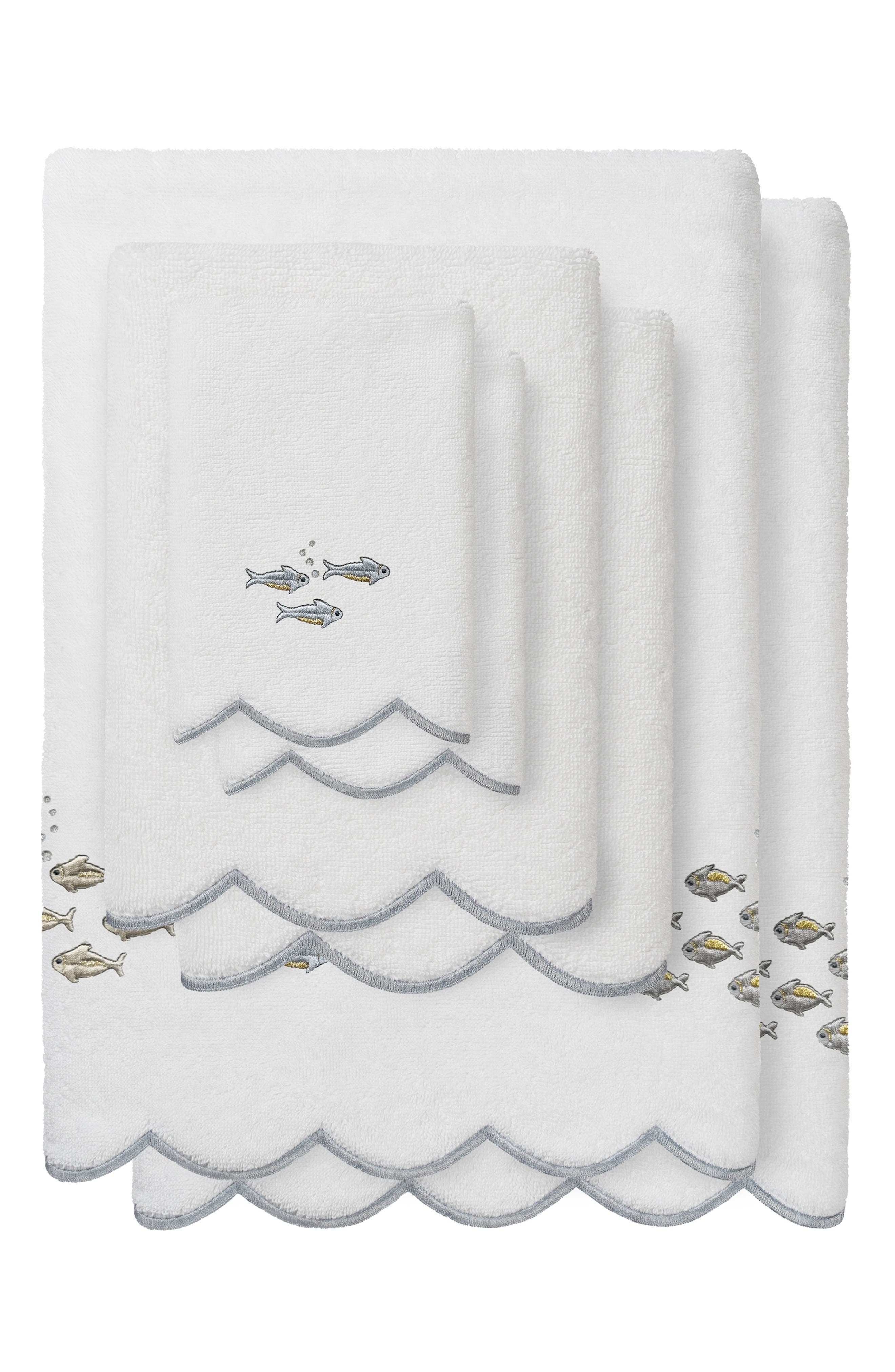 6-Piece Fish School Embroidered Turkish Cotton Towel Set