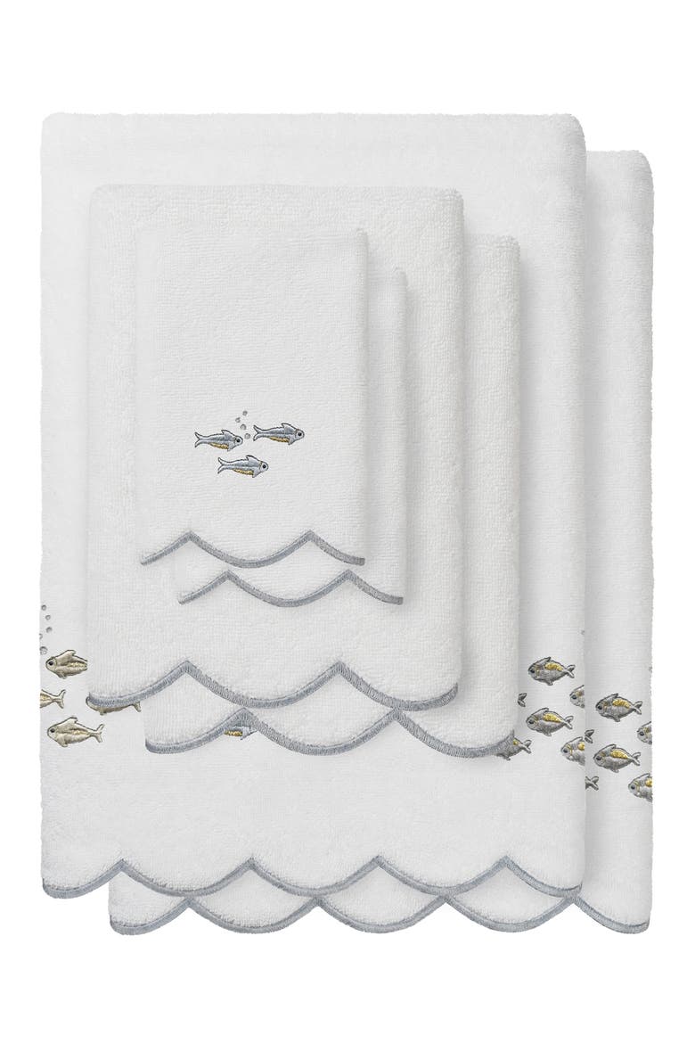 6-Piece Fish School Embroidered Turkish Cotton Towel Set, Main, color, WHITE/ GRAY