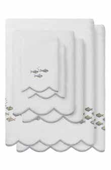6-Piece Fish School Embroidered Turkish Cotton Towel Set