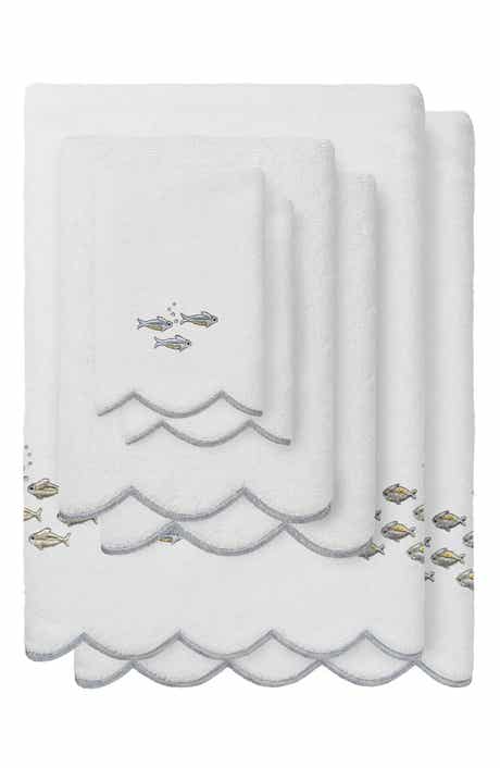6-Piece Fish School Embroidered Turkish Cotton Towel Set