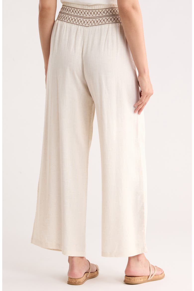 Smocked Waist Wide Leg Pants, Alternate, color, IVORY/ BROWN