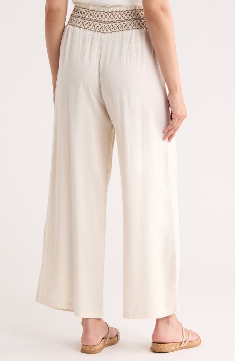Bagatelle Smocked Waist Wide Leg Pants, Alternate, color, Ivory/ Brown