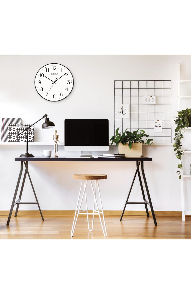 Bulova Clocks Office Mate 16" Diameter Wall Quartz Clock, Alternate, color, White