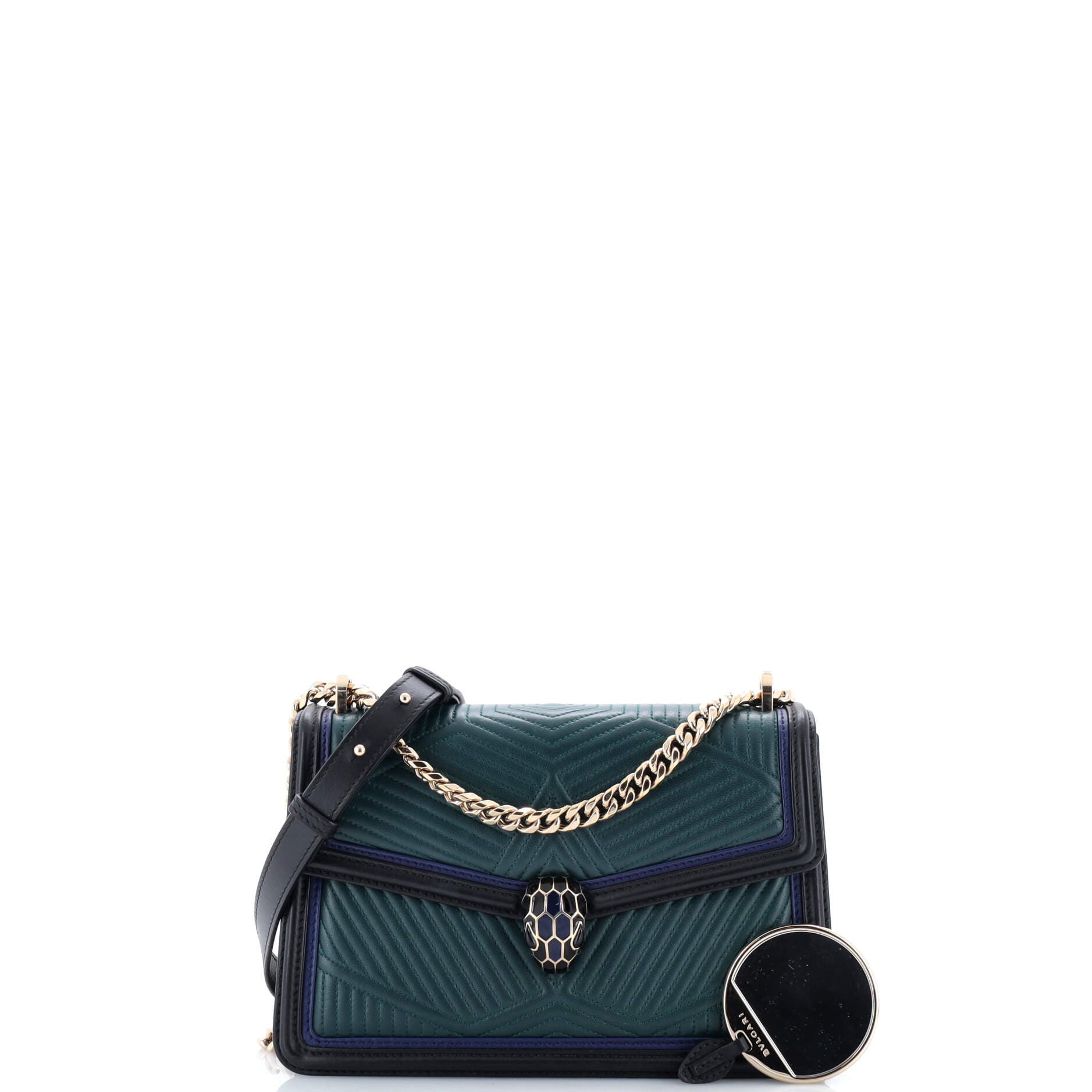 Serpenti Forever Shoulder Bag Quilted Leather Small, Alternate, color, Green