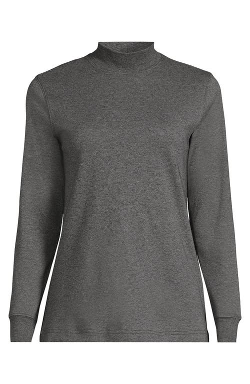 Lands' End Relaxed Cotton Long Sleeve Mock Turtleneck In Gray