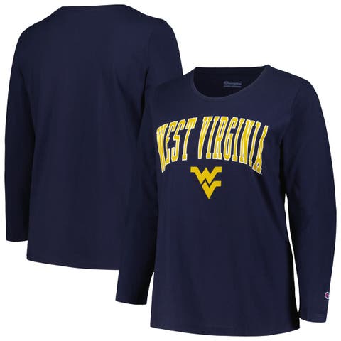 Women's Profile Navy West Virginia Mountaineers Plus Size Arch Over Logo Scoop Neck Long Sleeve T-Shirt