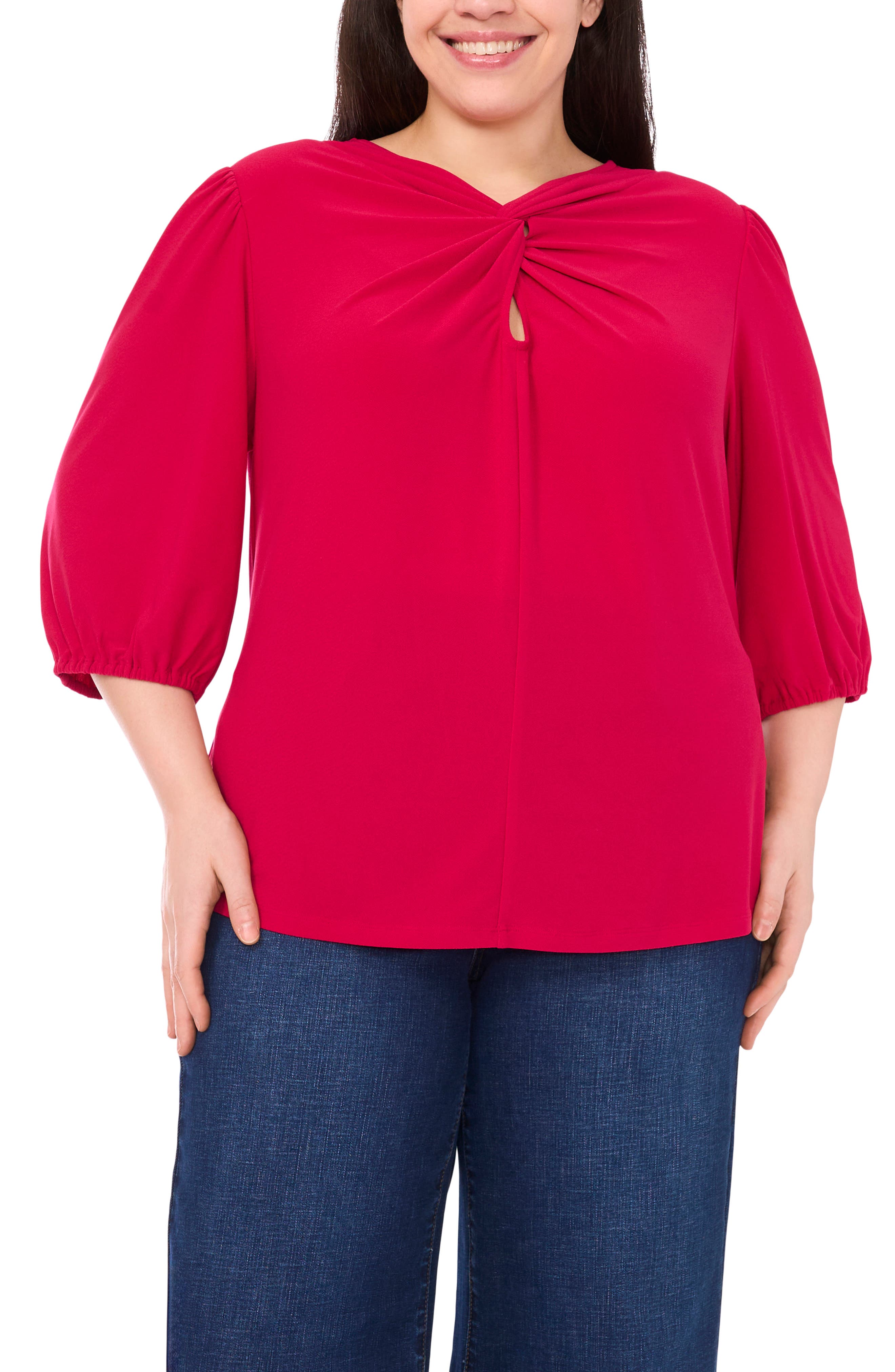 CeCe Twist Keyhole Neck Stretch Crepe Top