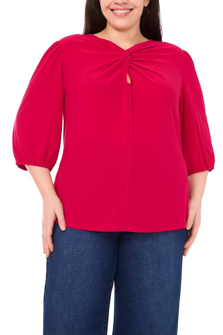 Twist Keyhole Neck Stretch Crepe Top, Main, color, ROSE CERISE