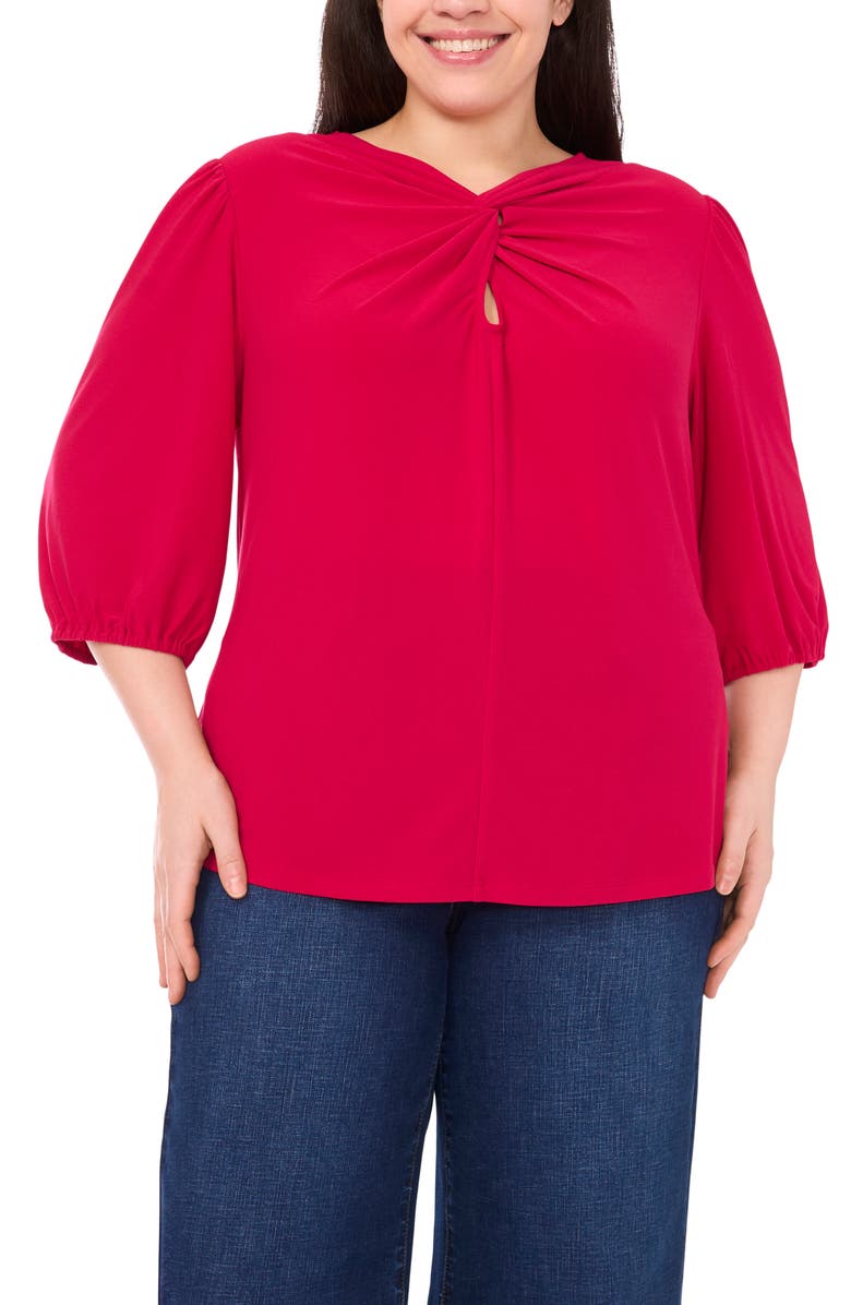CeCe Twist Keyhole Neck Stretch Crepe Top, Main, color, Rose Cerise