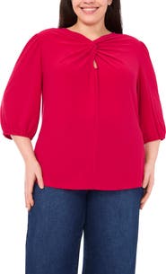 CeCe Twist Keyhole Neck Stretch Crepe Top