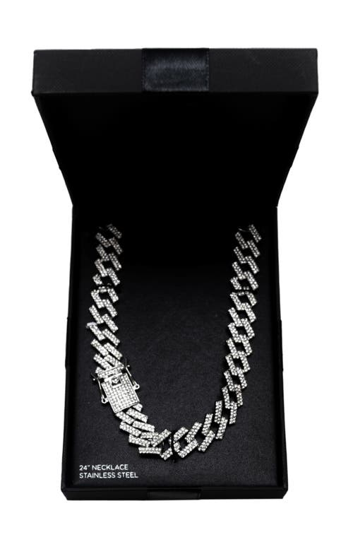 American Exchange Stainless Steel Pavé Crystal Cuban Chain Necklace In Silver