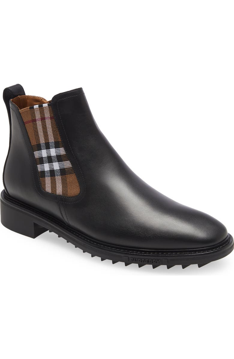Burberry Allostock Check Chelsea Boot, Main, color, Black/ Birch Brown