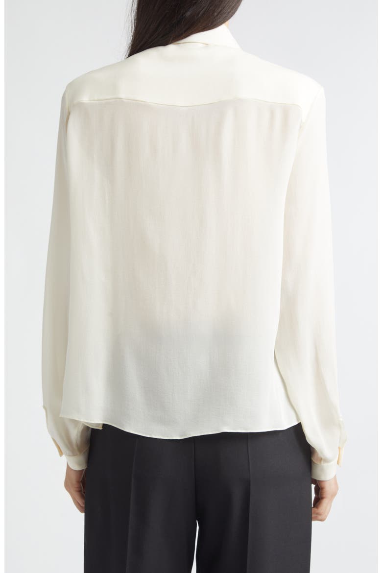 Ruffle Appliqué Silk Crêpe de Chine Button-Up Shirt, Alternate, color, BROWN/ ANTIQUE WHITE