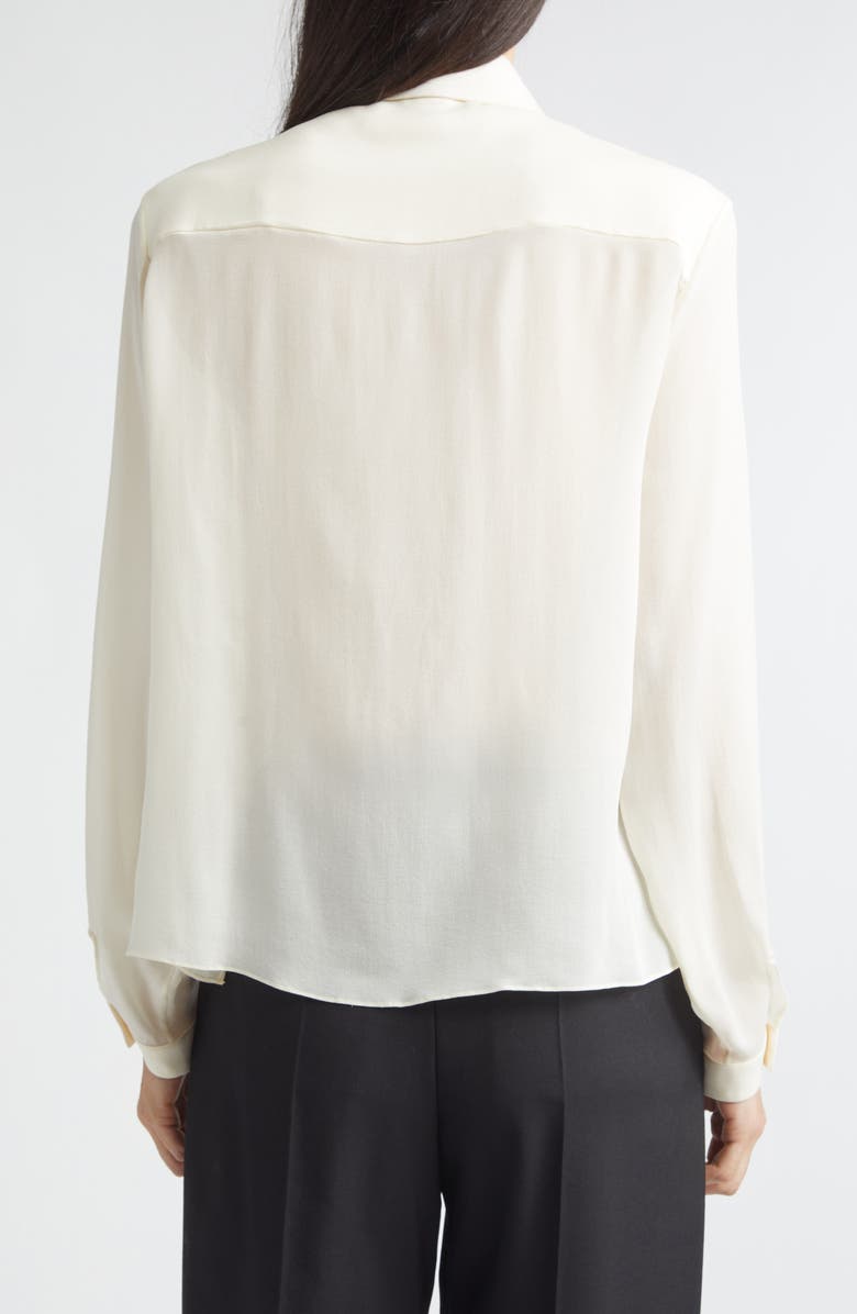 Marni Ruffle Appliqué Silk Crêpe de Chine Button-Up Shirt, Alternate, color, Brown/ Antique White