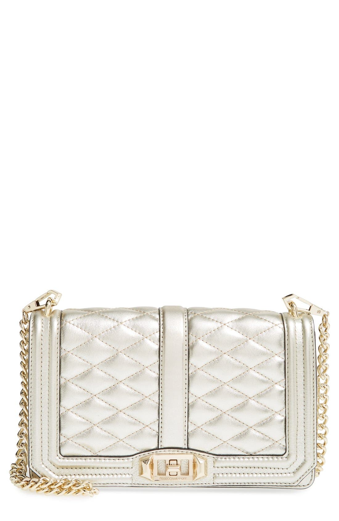 Love Leather Crossbody Bag, Main, color, PEWTER/ LIGHT GOLD