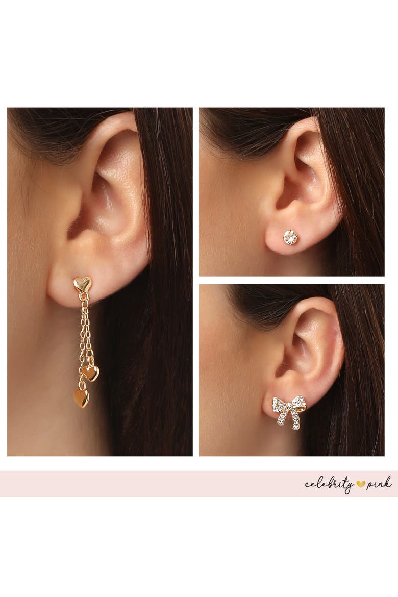 Gold-Tone Heart Stud Earrings and Dangle Earrings Pack of 6 | 6-Pack, Gold Studs and Drop Heart Earrings, Feminine Jewelry, Alternate, color, Gold-Tone