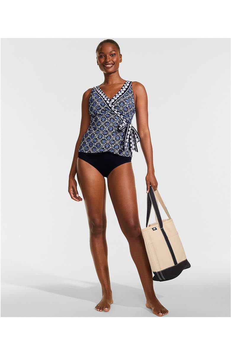 Lands' End D-Cup Side Tie Tankini Top, Alternate, color, Seashell Geo/Navy Border