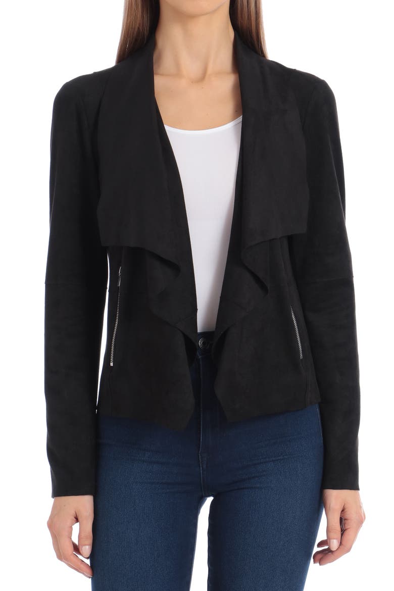 Draped Faux Suede Jacket, Main, color, BLACK