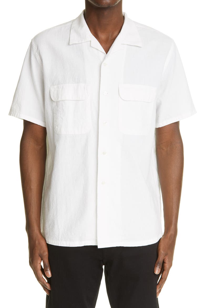 Cotton & Linen Short Sleeve Button-Up Shirt, Main, color, WHITE