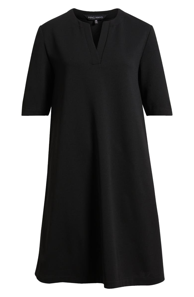 Ming Wang Stretch Crepe A-Line Dress, Alternate, color, Black