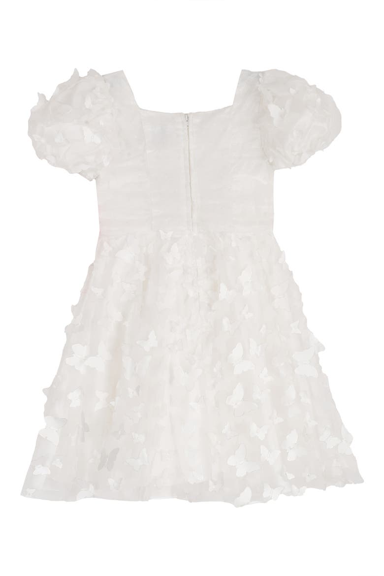 Kids' Ruched Bodice 3D Butterfly Party Dress, Alternate, color, WHITE