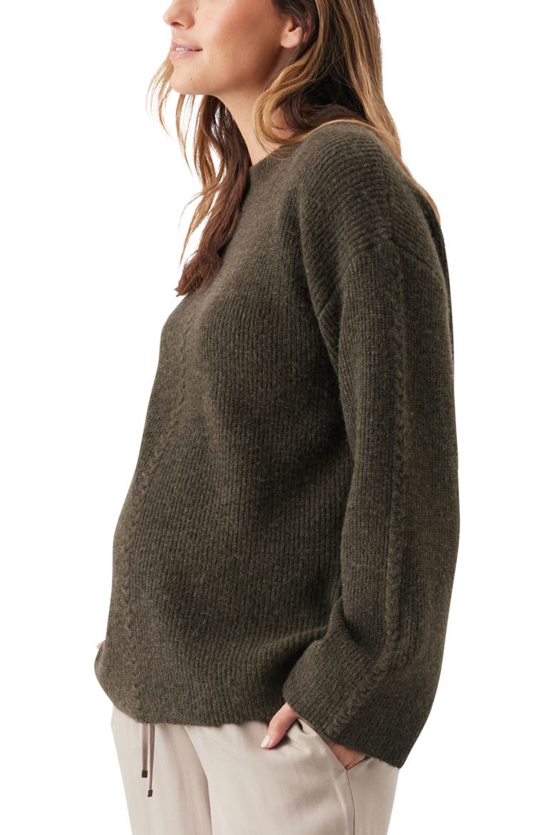 Starci Cable Long Sleeve Matertnity Sweater, Alternate, color, Khaki