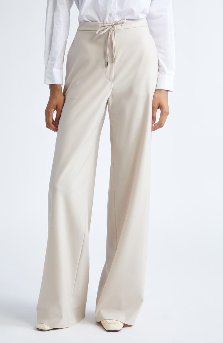 Max Mara Studio Denaro Wool Stretch Twill Wide Leg Pants, Main, color, Beige