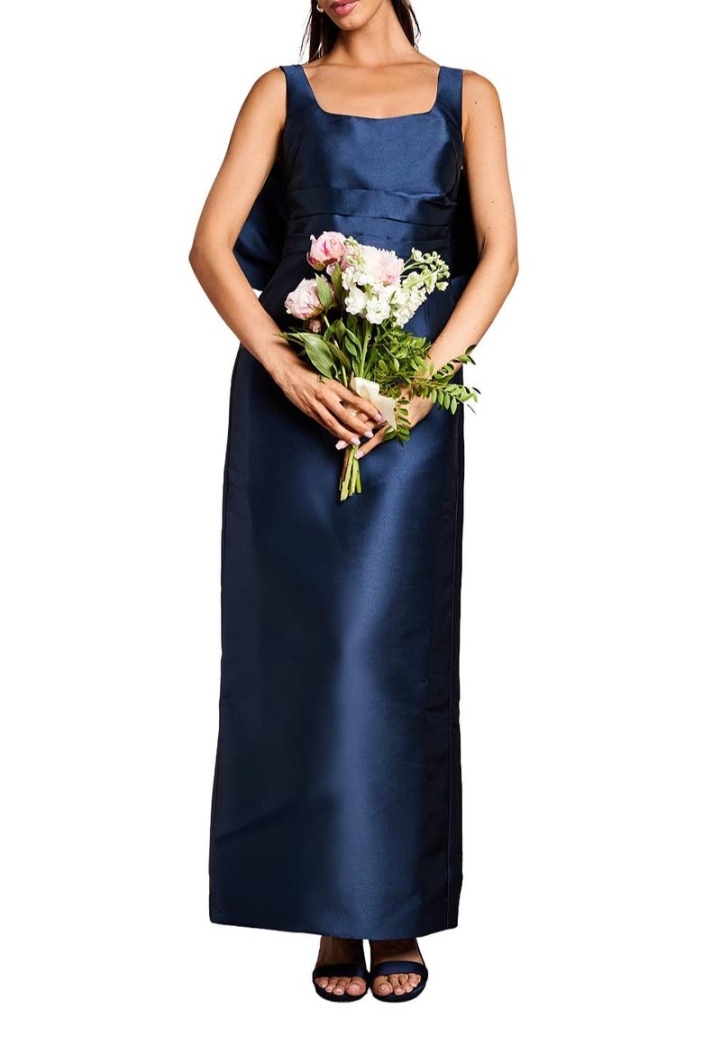 Twill Sleeveless Column Bow Back Dress, Alternate, color, Navy