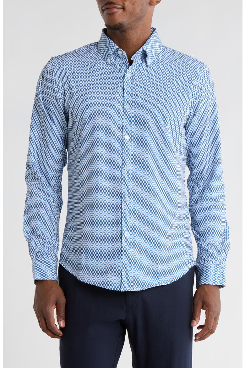 Floral Stretch Button-Down Shirt, Main, color, WHITE