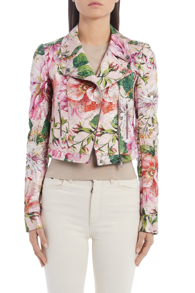 Floral Brocade Moto Jacket, Main, color, PINK FLORAL