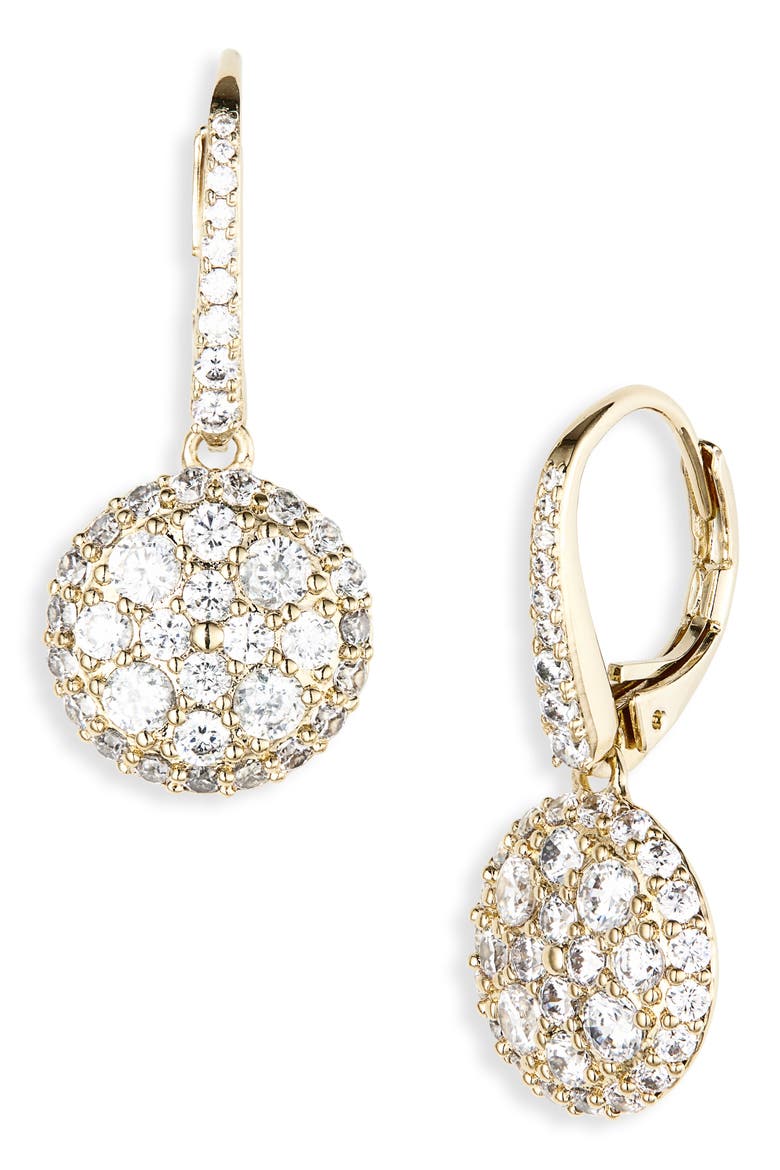 Crushed Pavé Round Drop Earrings, Main, color, GOLD